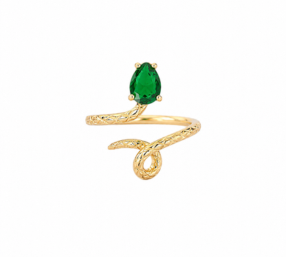 Anel Serpente Esmeralda — Ouro Vermeil 18k