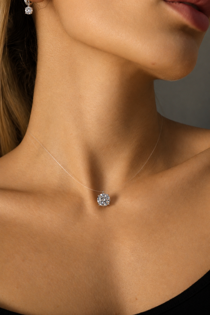 Colar Majesty Ponto de Luz 9mm Moissanite — Nylon Invisível (3 ct)