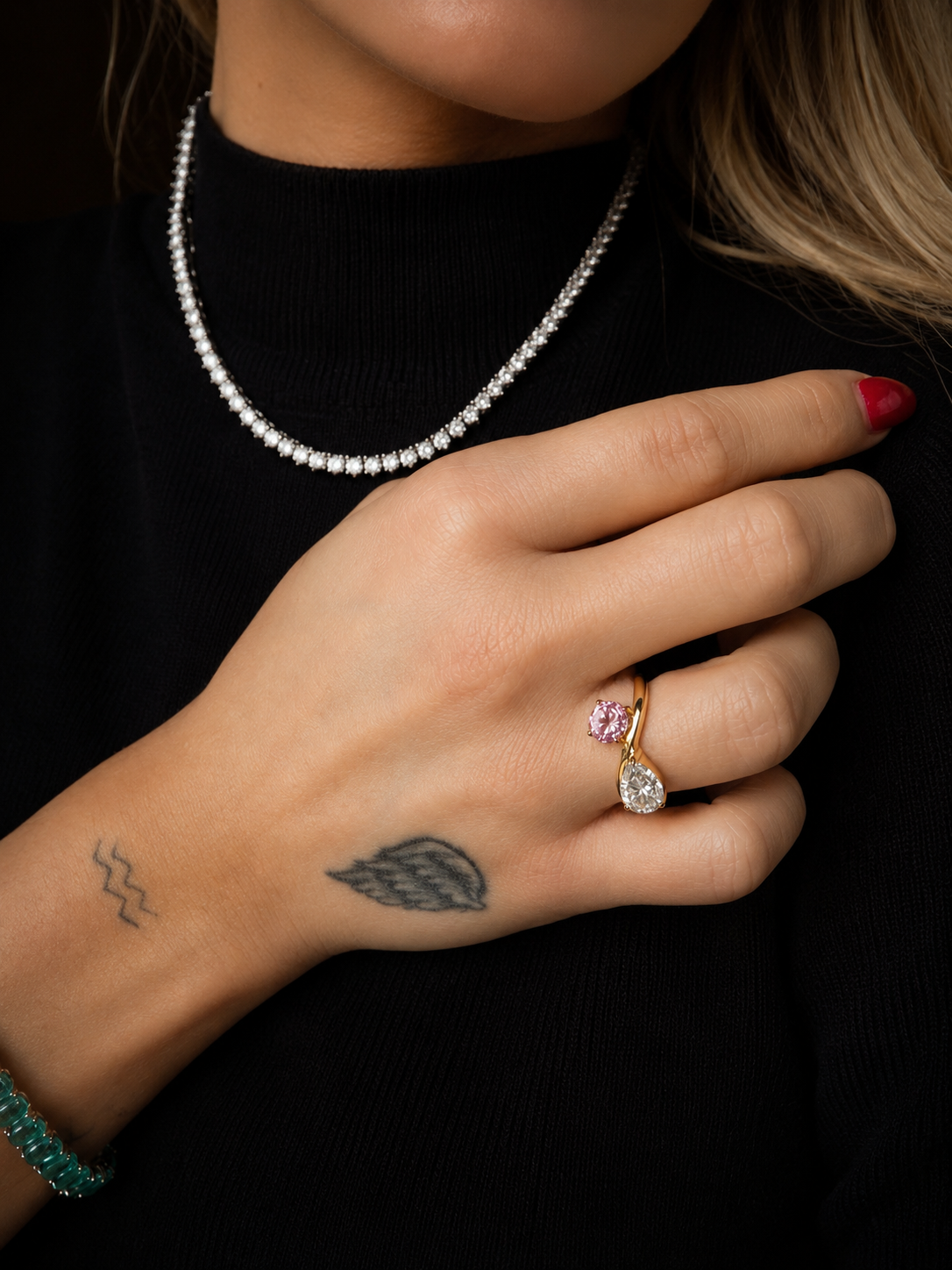 Anel Toi et Moi — Pinky Ring | Moissanite & Safira